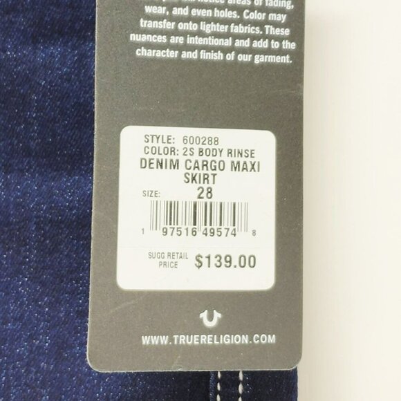 True Religion Womens Denim Cargo Maxi Skirt Size 28 Dark Wash Utility Pocket - Picture 5 of 10